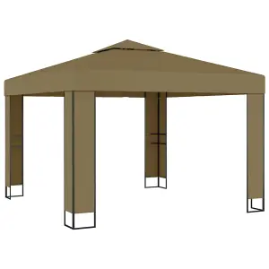 Berkfield Gazebo with Double Roof&LED String Lights 3x3x2.7 m Taupe