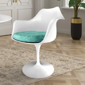 White Tulip Armchair with Luxurious Turquoise Cushion