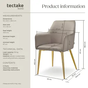 Dining Chair Avane - velvet look, padded armchair, high backrest and armrests - taupe