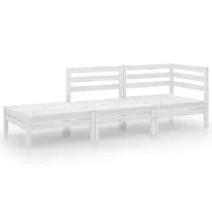 3 Piece Garden Lounge Set White Solid Pinewood