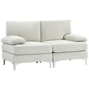 HOMCOM 2 Seater Sofa Modern Loveseat with Metal Legs Spring Cushion Cream White