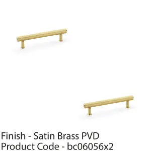 2 PACK - Reeded T Bar Pull Handle - Satin Brass - 128mm Centres SOLID BRASS Drawer Lined