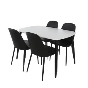 Core Products Aspen White 120cm Rectangular Dining Table with 4 Black Plastic Duo Design Chairs