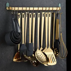 Gold Cooking Utensils Set,Kyraton Stainless Steel 37 Pieces Kitchen Utensils Set With Titanium Gold Plating,Kitchen Gadgets Cookware,Kitchen Tool Set With Utensil Holder. Dishwasher Safe