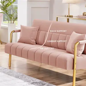 Yaheetech Pink Upholstered Sofa Couch with 2 Pillows and Gold-tone Metal Arms