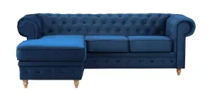 Windsor Chesterfield style Blue French Velvet fabric Corner Sofa (Left Hand Corner)