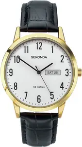 Sekonda Men's Black Leather Strap White Dial Watch