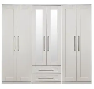 Ripon Tall 6 Door 2 Drawer 2 Mirror Wardrobe in Grey Ash (Ready Assembled)