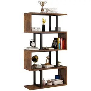 Chaneyra 5-Tier 80 x 143 cm Bookcase, S-Shaped Modern Bookshelf, Decorative Storage Shelving for Living Room HomeOffice, Retro Brown/Black