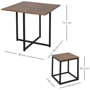 HOMCOM 5 PCS Industrial Boxy Table & Stool Set Metal Frame Cool Dining Seating