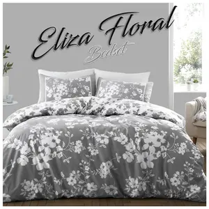 Mancuso Cotton Blend Floral Duvet Cover Set with Pillowcases Gray / Single