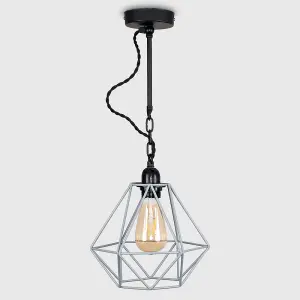 ValueLights Huber Industrial Style Satin Black Wall/Ceiling Light Fitting with Grey Metal Cage Shade