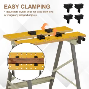 DURHAND 4-in-1 Work Bench Adjustable Saw Horse Clamp Table Foldable Grey