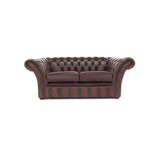 Chesterfield 2 Seater Antique Brown Real Leather Sofa Settee Bespoke In Balmoral Style