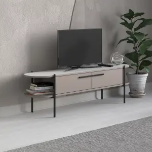 Decortie Otis Modern TV Unit Multimedia Centre Mocha Grey White Metal Leg Storage TV Cabinet 160cm