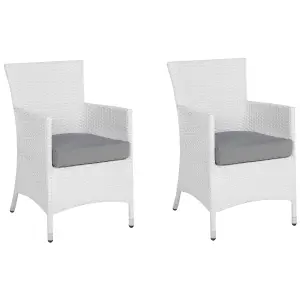 Set of 2 Garden Chairs with Cushions ITALY PE Rattan White