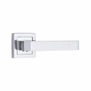 4 Pair Delta Design Door Handles Square Rose Polished Chrome Finish