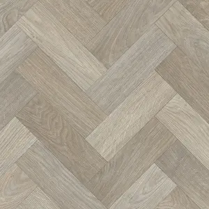 Precut Greige Oak Small herringbone Parquet effect Sheet vinyl, 6m²