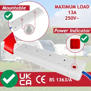 SPARES2GO 16A Hook Up Extension Lead 14m 240V 1.5mm + 4 Gang Way 13A 1m 3-Pin Mains Adapter