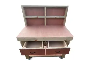 Wooden Eucalyptus hardwood top workbench, tool cabinet with drawers (V.1) (H-90cm, D-70cm, L-120cm) with back and wheels