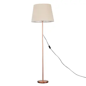 ValueLights Modern Copper Metal Standard Floor Lamp With Beige Tapered Shade - Includes 6w LED Bulb 3000K Warm White