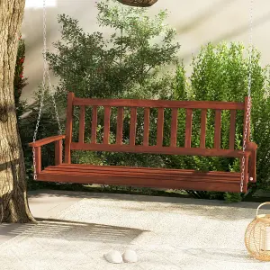 Costway 3-Person Porch Hanging Swing Chair Wooden Garden Swing Bench with Slatted Back