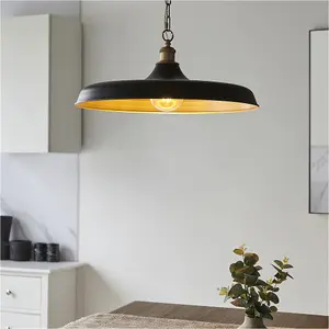 Hanging Ceiling Pendant Light - Matt Black & Satin Gold Paint - 10W LED E27