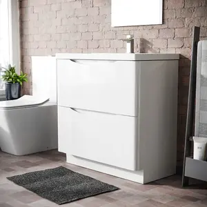 Nes Home Modern 800mm Freestanding Gloss White Basin Vanity Sink 2 Drawer