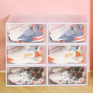 12 Pcs White Stackable Plastic Shoe Box Sneakers Storage Box Organiser, Fit Size up to 12