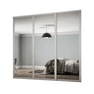 Contemporary Shaker Mirrored Dove grey 3 door Sliding Wardrobe Door kit (H)2260mm (W)1680mm