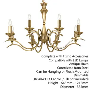 Hanging Flush Ceiling Pendant 8 Light ANTIQUE BRASS Chandelier Lamp Bulb Holder