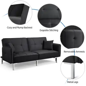 Yaheetech Black Fabric Convertible Sofa Bed with Adjustable Backrest