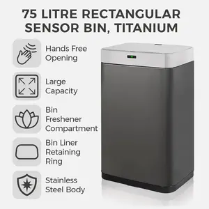 Steel Motion Sensor Rubbish Bin - 75L Grey