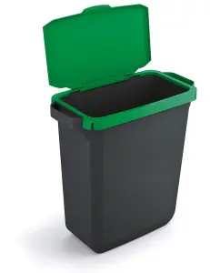 Durable DURABIN ECO Recycled Black Recycling Bin + Green Hinged Lid - 60L