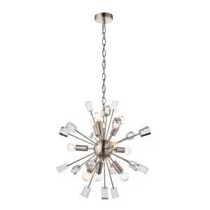 Anson Lighting Parrow Satin Nickel and Clear K5 Crystal Glass 9 Light Ceiling Pendant