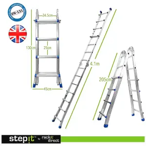 StepIt Multi-Purpose Combination Ladder, 4.2m Stair Ladders for Decorating Ladder Light, Folding Extendable Ladders