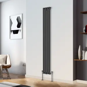 Right Radiators 1800x236mm Vertical Single Oval Column Designer Radiator Black