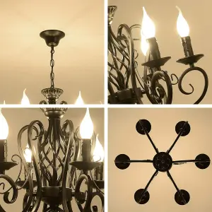 Garwarm French Country 8 Lights Candle Iron Black Industrial Vintage Chandelier