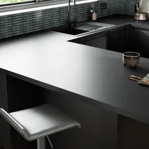 GoodHome 38mm Berberis Super matt Black Laminate Square edge Kitchen Worktop, (L)3000mm