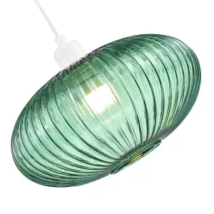 Modern Designer Emerald Forest Green Line Ribbed Glass Oval Pendant Lamp Shade