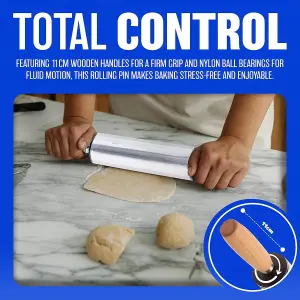 New 19 Inch Rolling Pin Stainless Steel Non Stick Roller Cooking Food Baking Hand Tool