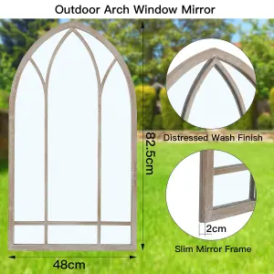 Brown Arched Decorative Metal Wall Mount Garden Window Framed Mirror 480x825mm