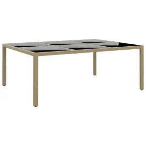 Berkfield Garden Table 200x150x75 cm Tempered Glass and Poly Rattan Beige