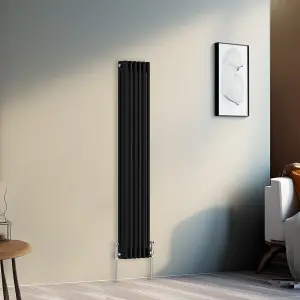 Right Radiators 1500x292 mm Vertical Traditional 3 Column Cast Iron Style Radiator Black