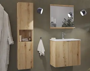 Bathroom Wall Cabinet Tall Slim 2 Door Floating Storage Unit Oak Effect Nova