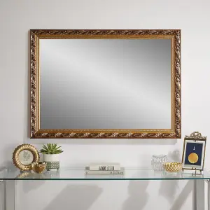 Wall Mirror Harlington Rectangular Shape with Gold Frame - H 90cm x W 65cm for Hanging in Living Room or Entryway