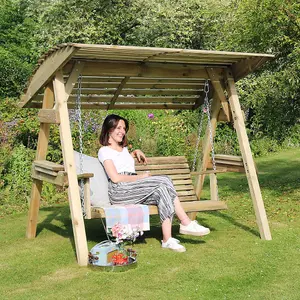 Zest Miami Wooden Garden Swing Seat Bench With Roof Canopy