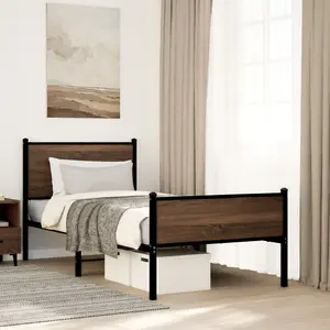 Berkfield Metal Bed Frame without Mattress Brown Oak 90x190 cm Single