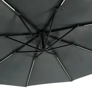 3M Dark Grey Crank Tilt Solar Banana Light Bar Umbrella Cantilever Parasol