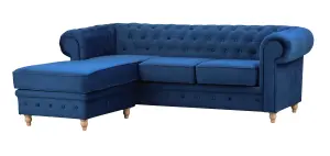 Windsor Chesterfield style Blue French Velvet fabric Corner Sofa (Left Hand Corner)